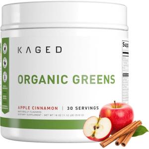 Kaged Organic Greens Elite, Superfood and Greens Powder with Apple Cider Vinegar, Adaptogen, Prebiotics, Vitamins & Minerals, Berry, 30 Servings(Apple Cinnamon)