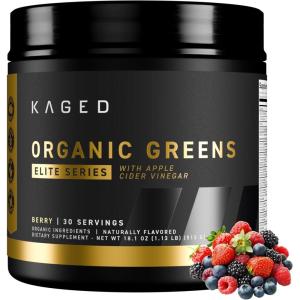 Kaged Organic Greens Elite, Superfood and Greens Powder with Apple Cider Vinegar, Adaptogen, Prebiotics, Vitamins & Minerals, Berry, 30 Servings(Berry (Elite))