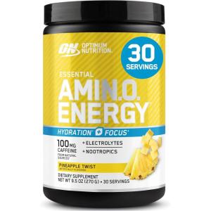 Optimum Nutrition Amino Energy Powder Plus Focus, with BCAA, Electrolytes, and Caffeine, Pineapple Twist, 30 Servings (Packaging May Vary)(Pineapple Twist)