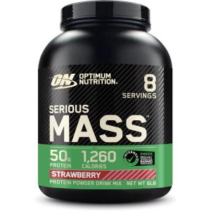 Optimum Nutrition Serious Mass, Weight Gainer Protein Powder, Mass Gainer, Vitamin C and Zinc for Immune Support, Creatine, Chocolate Peanut Butter, 6 Pound (Packaging May Vary)(Strawberry)