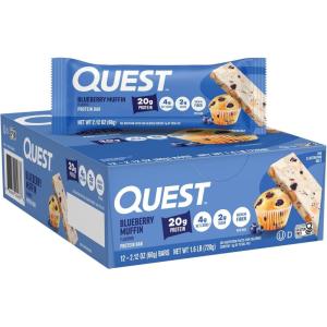 Quest Nutrition S’Mores Protein Bars, 21g Protein, 1g Sugar, 4g Net Carb, Gluten Free, Keto Friendly, 12 Count(Blueberry Muffin)