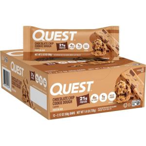 Quest Nutrition S’Mores Protein Bars, 21g Protein, 1g Sugar, 4g Net Carb, Gluten Free, Keto Friendly, 12 Count(Chocolate Chip Cookie Dough)