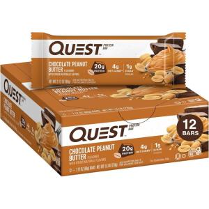 Quest Nutrition S’Mores Protein Bars, 21g Protein, 1g Sugar, 4g Net Carb, Gluten Free, Keto Friendly, 12 Count(Chocolate Peanut Butter)