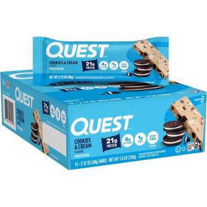 Quest Nutrition S’Mores Protein Bars, 21g Protein, 1g Sugar, 4g Net Carb, Gluten Free, Keto Friendly, 12 Count(Cookies & Cream)
