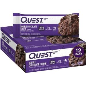 Quest Nutrition S’Mores Protein Bars, 21g Protein, 1g Sugar, 4g Net Carb, Gluten Free, Keto Friendly, 12 Count(Double Chocolate Chunk)