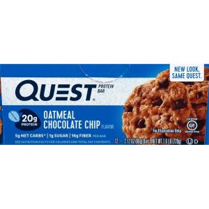 Quest Nutrition S’Mores Protein Bars, 21g Protein, 1g Sugar, 4g Net Carb, Gluten Free, Keto Friendly, 12 Count(Oatmeal Chocolate Chip)