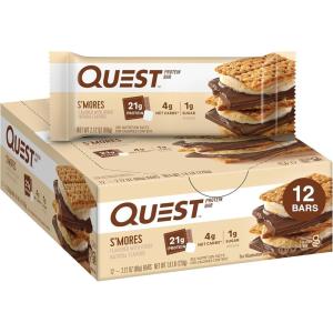 Quest Nutrition S’Mores Protein Bars, 21g Protein, 1g Sugar, 4g Net Carb, Gluten Free, Keto Friendly, 12 Count(S’mores)