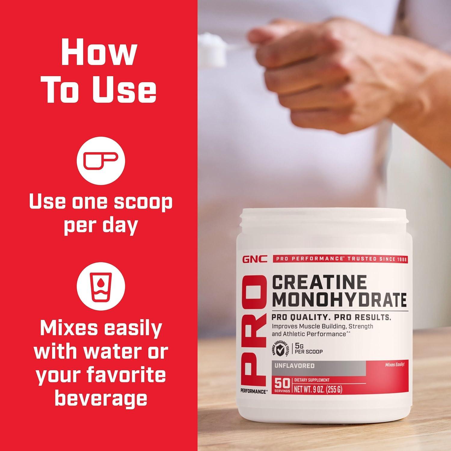 imageGNC Pro Performance Creatine Monohydrate Powder for Women amp Men 5g Creatine Per Serving Muscle Building Energy Production Endurance Performance 50 Servings9 Ounce Pack of 1