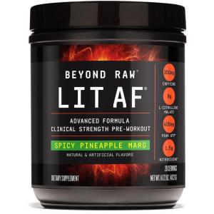 Beyond RAW LIT Advanced Pre-Workout Formula, Spicy Pineapple Marg, for Energy, Focus, Endurance, Pumps, with 300mg Rapid & Targeted Release Caffeine, Creatine, Betaine, Beta Alanine, Taurine, 20 Svgs