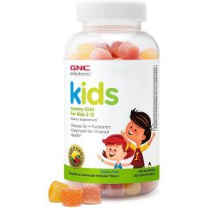 GNC Milestones Kids DHA Gummies, Kids Ages 2-12, Omega-3s, Eye and Brain Function & Development, Vitamin A & D, Healthy Teeth & Bones, Gluten Free, No Artificial Flavors, Raspberry Lemon, 120 Gummies