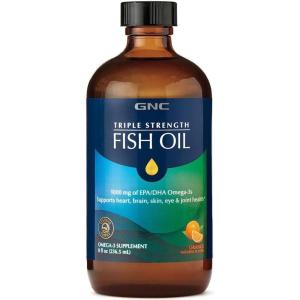 GNC Triple Strength Fish Oil Liquid Supplement, Wild Deep Ocean Caught. with 1000mg EPA DHA Omega 3s, for, Heart, Brain, Skin, Eye, Joint Health, Natural Orange Flavor, 8 Fl Oz, 47 Servings