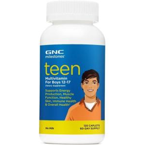 GNC Milestones Teen Multivitamin for Boys 12-17, Supports Energy Production and Muscle Function,120 Caplets(120 Count (Pack of 1))