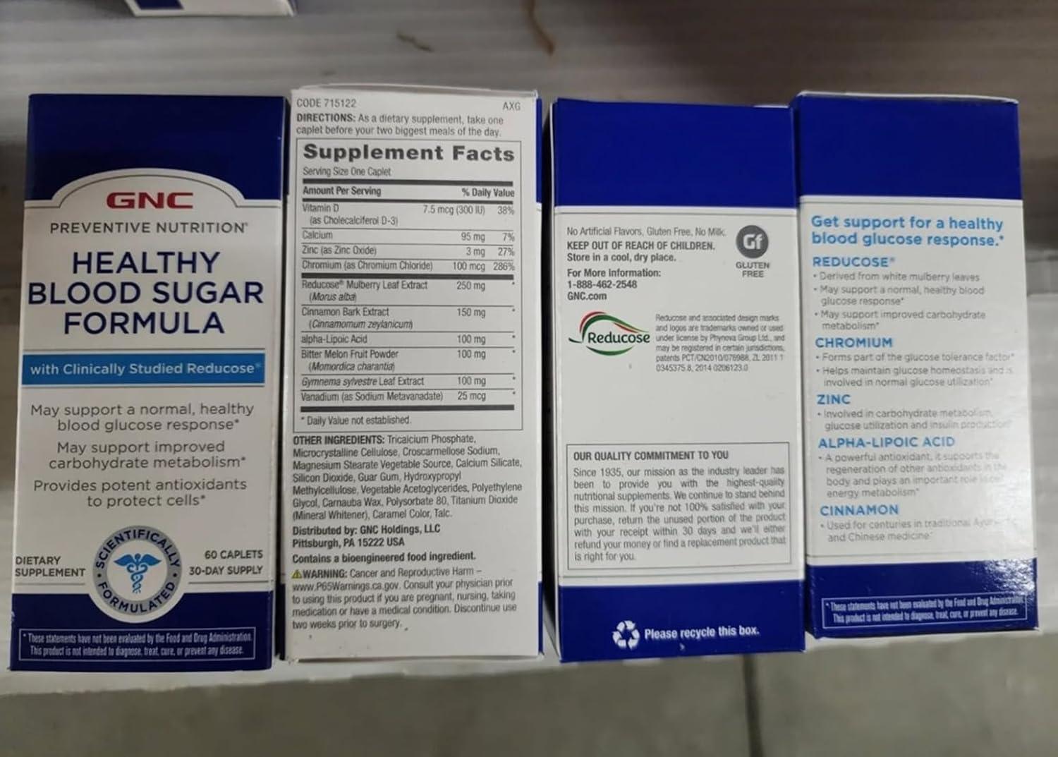 imageGNC Preventive Nutrition Healthy Blood Sugar Formula with Reducose 60 Caplets 60 Servings