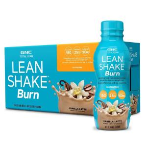 GNC Lean Shake Burn With Caffeine, Clinically Proven Weight Management, Ready to Drink Meal Replacement, 25g Protein with Zero Added Sugar, Vanilla Latte, Pack of 12
