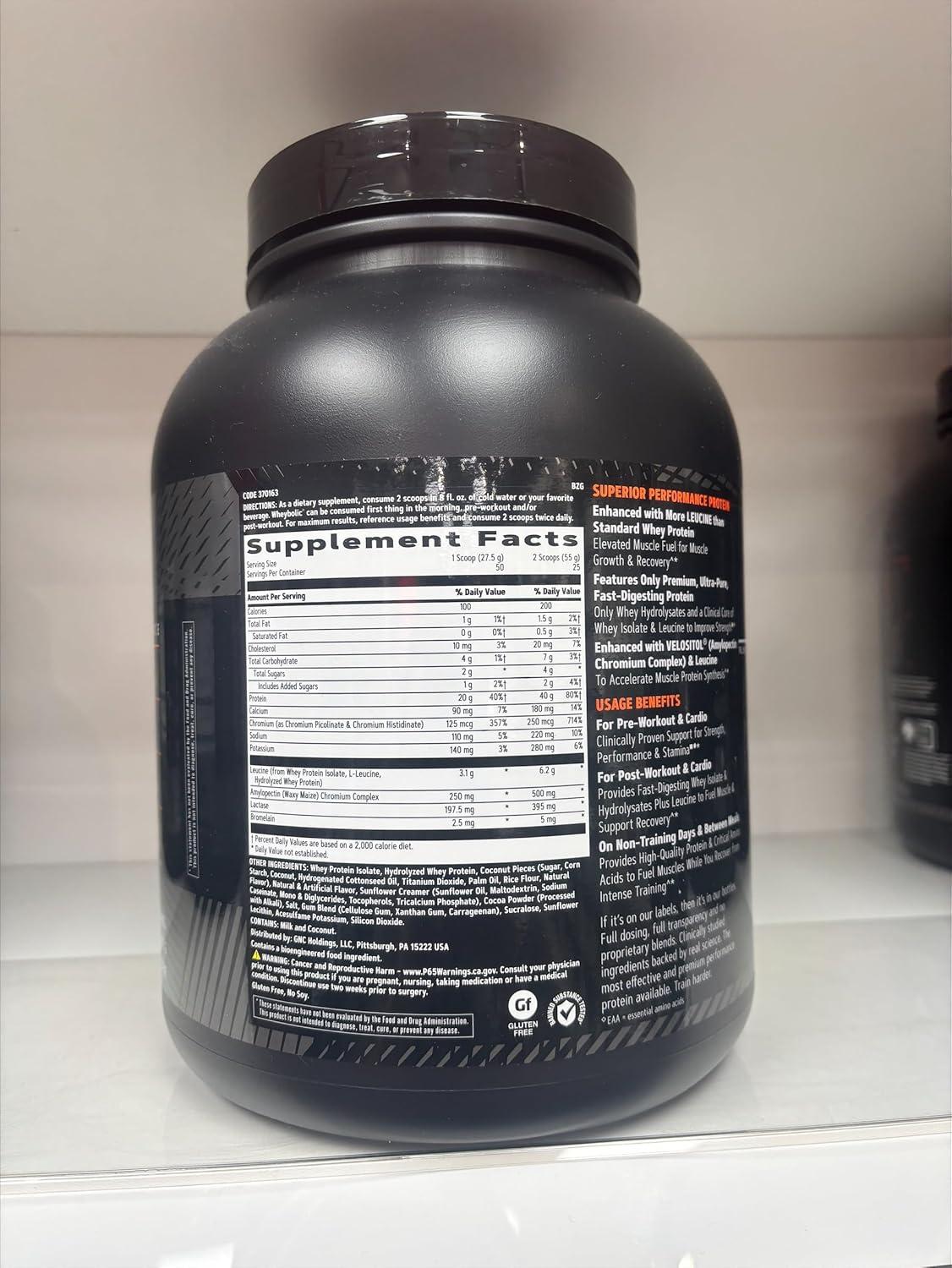 imageGNC AMP Wheybolic Clinically Proven Protein Powder 40g Whey Protein BCAA Leucine Increases Muscle Strength Muscle Building 3rd Party Tested Gluten Free Banana Milkshake 25 ServingsCoconut Caramel
