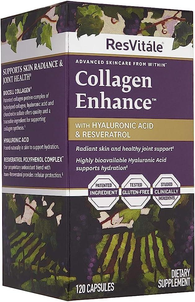 imageResVitle Collagen Enhance Beauty Supplement with Hyaluronic Acid amp Resveratrol 120 Capsules60 Count Pack of 1