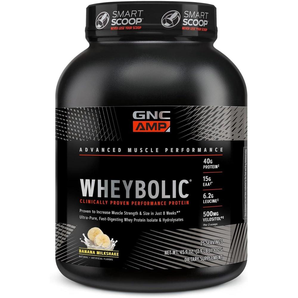 imageGNC AMP Wheybolic Clinically Proven Protein Powder 40g Whey Protein BCAA Leucine Increases Muscle Strength Muscle Building 3rd Party Tested Gluten Free Banana Milkshake 25 ServingsBanana Milkshake