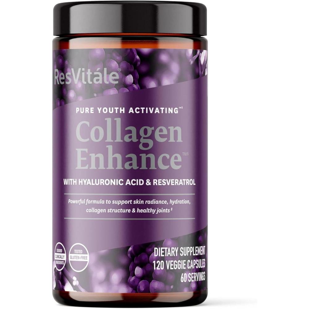 imageResVitle Collagen Enhance Beauty Supplement with Hyaluronic Acid amp Resveratrol 120 Capsules120 Count Pack of 1