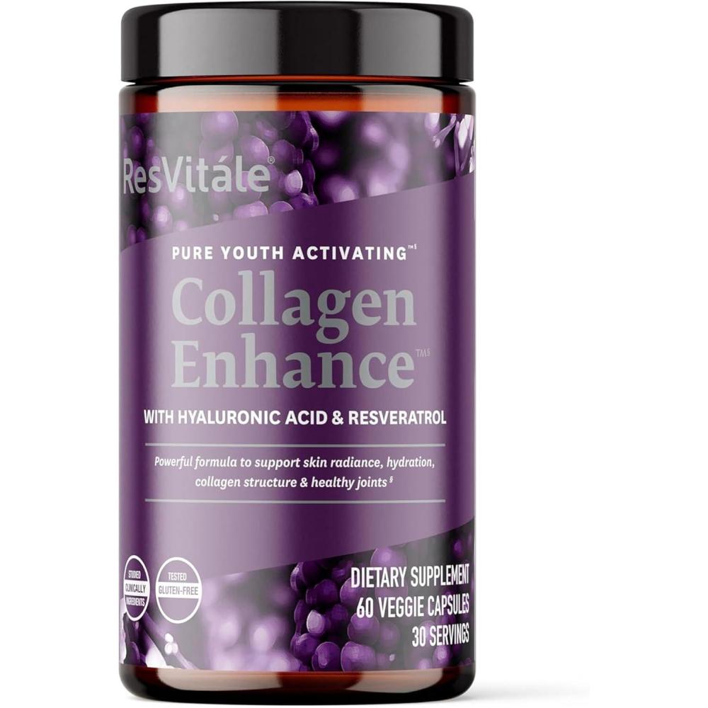 imageResVitle Collagen Enhance Beauty Supplement with Hyaluronic Acid amp Resveratrol 120 Capsules60 Count Pack of 1