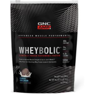 GNC AMP Wheybolic Clinically Proven Protein Powder, 40g Whey Protein, BCAA, Leucine, Increases Muscle Strength, Muscle Building, 3rd Party Tested, Gluten Free, Banana Milkshake, 25 Servings(Cookies and Cream)