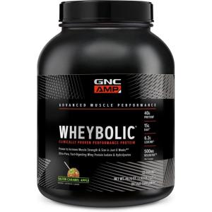 GNC AMP Wheybolic Clinically Proven Protein Powder, 40g Whey Protein, BCAA, Leucine, Increases Muscle Strength, Muscle Building, 3rd Party Tested, Gluten Free, Banana Milkshake, 25 Servings(Salted Caramel Apple)