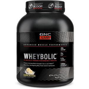 GNC AMP Wheybolic Clinically Proven Protein Powder, 40g Whey Protein, BCAA, Leucine, Increases Muscle Strength, Muscle Building, 3rd Party Tested, Gluten Free, Banana Milkshake, 25 Servings(Banana Milkshake)