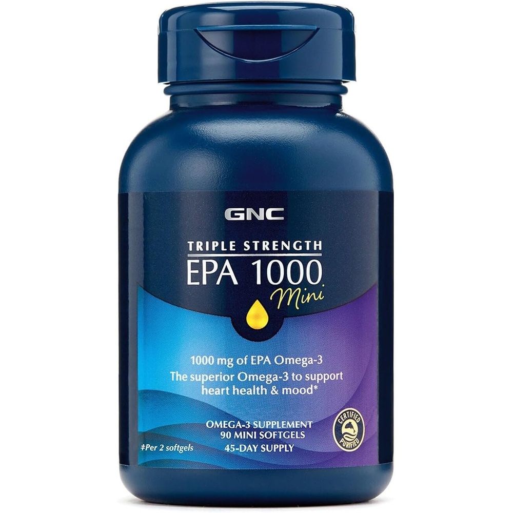 imageGNC Triple Strength Fish Oil EPA 1000 Mini 1000mg Omega 3 Mini Softgels Supports Eye Brain Skin Healthy Triglycerides Heart Joint Coated to Control Fishy Burps 45 ServingsOld Version