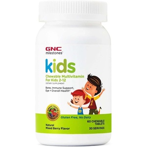 GNC Milestones Kids Chewable Multivitamin for Kids 2-12, 60 Chewable Tablets, Supports Bones, Immune System, Eyes and Overall Health