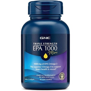 GNC Triple Strength Fish Oil EPA 1000 Mini, 1000mg Omega 3, Mini Softgels, Supports Eye, Brain, Skin, Healthy Triglycerides, Heart, Joint, Coated to Control Fishy Burps, 45 Servings(Old Version)
