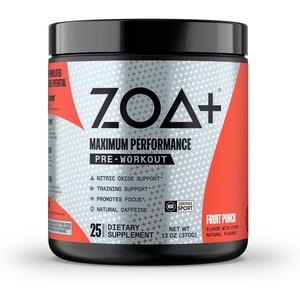 ZOA+ Zero Sugar Pre Workout Powder, Fruit Punch – NSF Certified for Sport with Electrolytes, Creatine, Beta Alanine, Ginkgo Biloba, 200mg Caffeine – 25 Servings