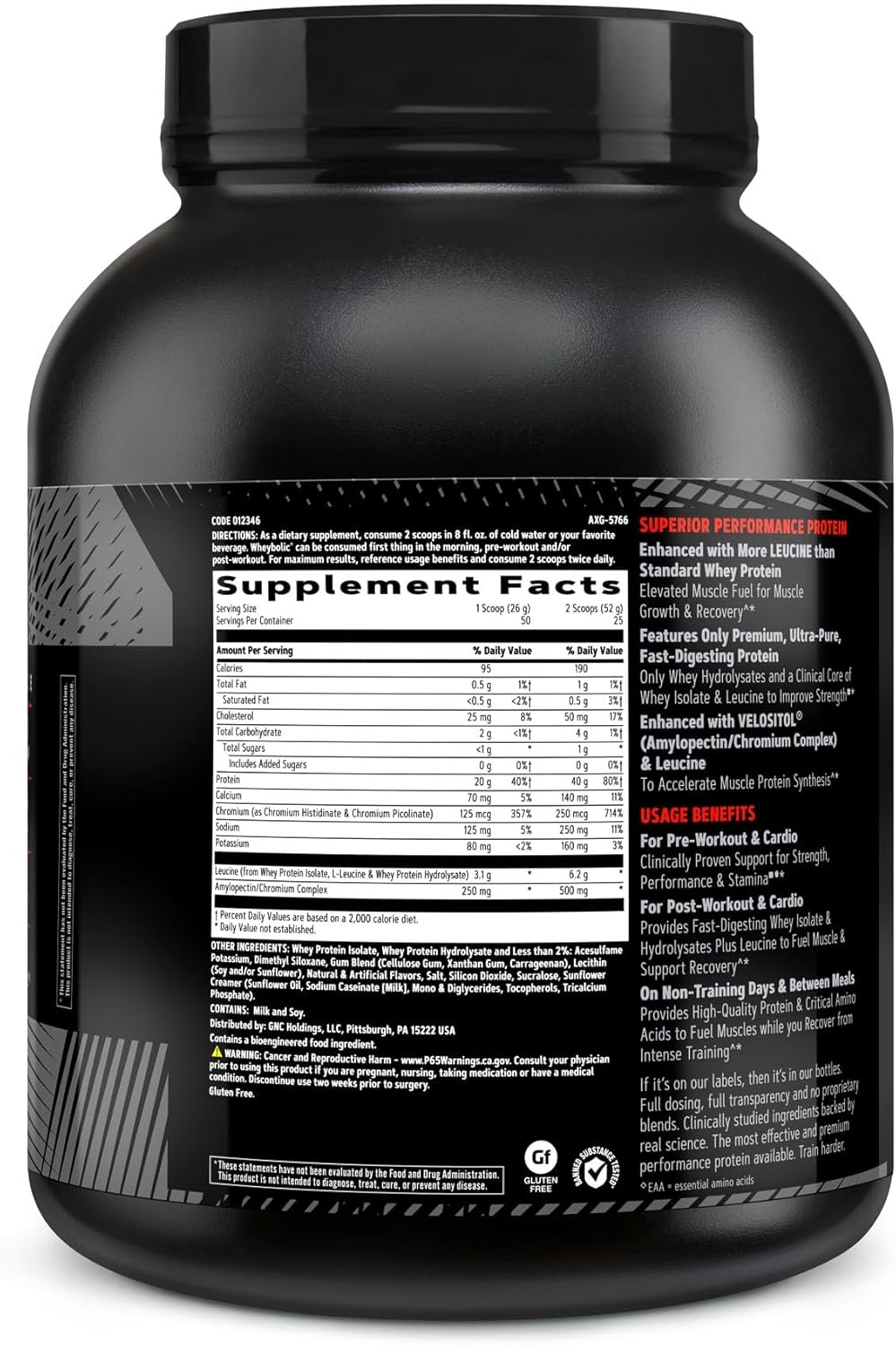 image:imageGNC AMP Wheybolic Clinically Proven Protein Powder 40g Whey Protein BCAA Leucine Increases Muscle Strength Muscle Building 3rd Party Tested Gluten Free Classic Vanilla 25 Servings