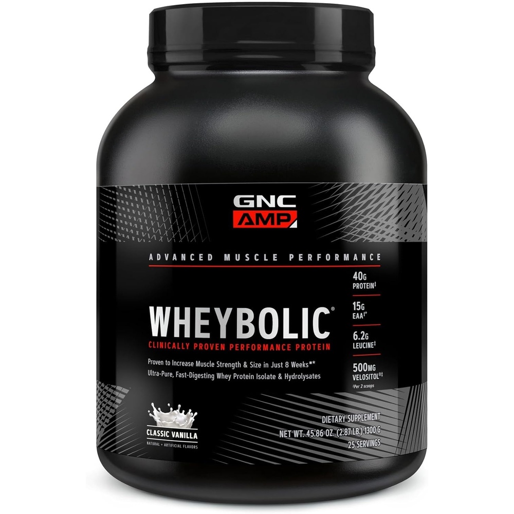 image:imageGNC AMP Wheybolic Clinically Proven Protein Powder 40g Whey Protein BCAA Leucine Increases Muscle Strength Muscle Building 3rd Party Tested Gluten Free Classic Vanilla 25 Servings