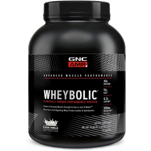 GNC AMP Wheybolic Clinically Proven Protein Powder, 40g Whey Protein, BCAA, Leucine, Increases Muscle Strength, Muscle Building, 3rd Party Tested, Gluten Free, Classic Vanilla, 25 Servings