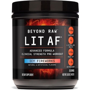 BEYOND RAW LIT Advanced Pre Workout Formula, ICY Fireworks, for Energy, Focus, Endurance, Pumps, with 300mg Rapid and Targeted Release Caffeine, Creatine, Betaine, Beta Alanine, Taurine, 20 Servings(Icy Fireworks)